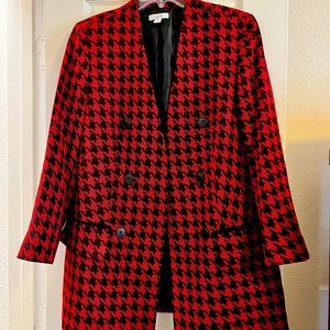 BAR III Womens Red Collarless Double-breasted Houndstooth Evening Blazer Jacket